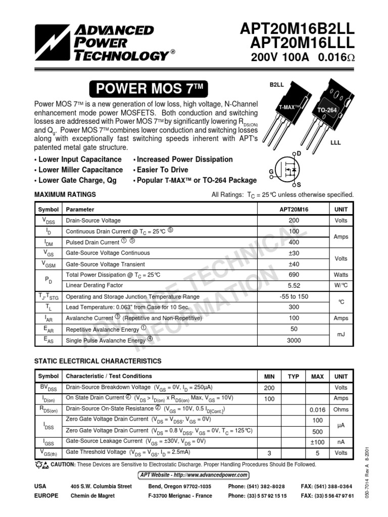2160 Mosfet Class D 100a 200V | PDF | Mosfet | Field Effect Transistor