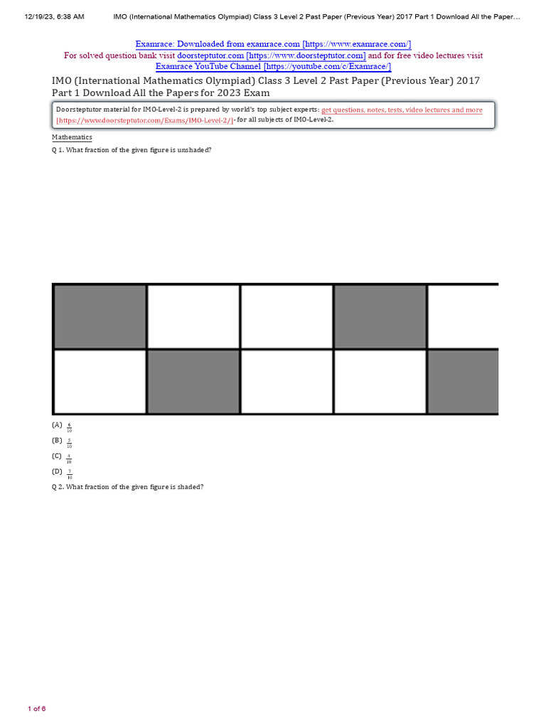 IMO Level 2 Class 3 Paper 2017 Part 1 PDF Mathematics