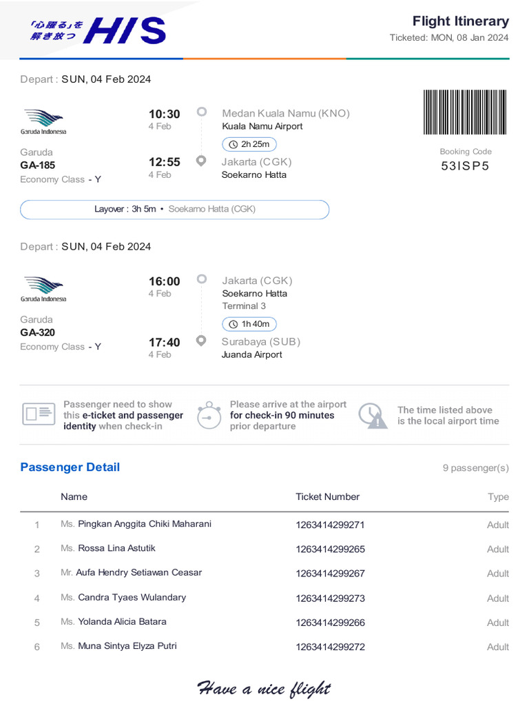 Flight Itinerary - 53ISP5 | PDF