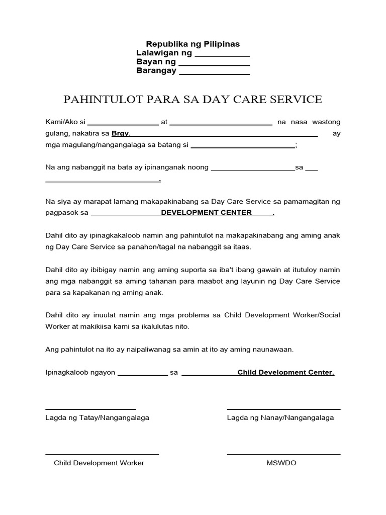 FC - Consent For Day Care Service | PDF