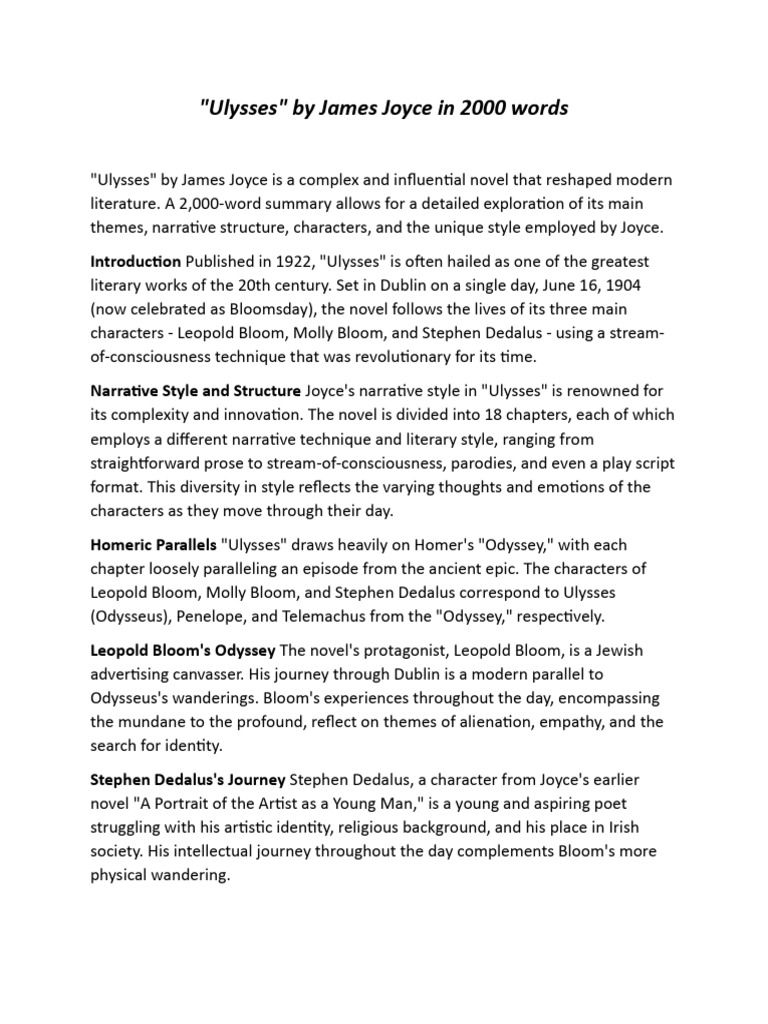 Ulysses in 2000 words PDF Ulysses (Novel) James Joyce