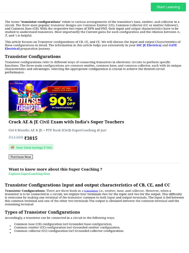 Transistor Configurations_ CB, CE, and CC with Characteristics | PDF