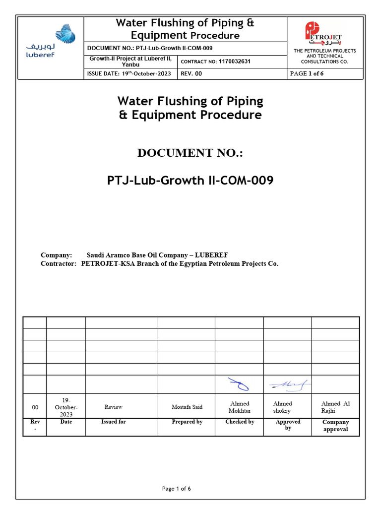 water-flushing-of-piping-and-equipment-ptj-lub-growth-ii-com-009-rev