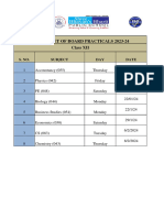 Date Sheet of Board Practicals 2023-24 Class XII - Shree Bhava's Bharti Public School