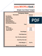 Simple Cost Sheet Template