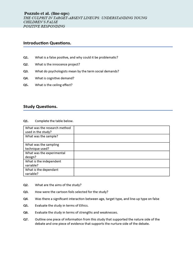 Pozzulo et al: Young Children’s False Positives | PDF