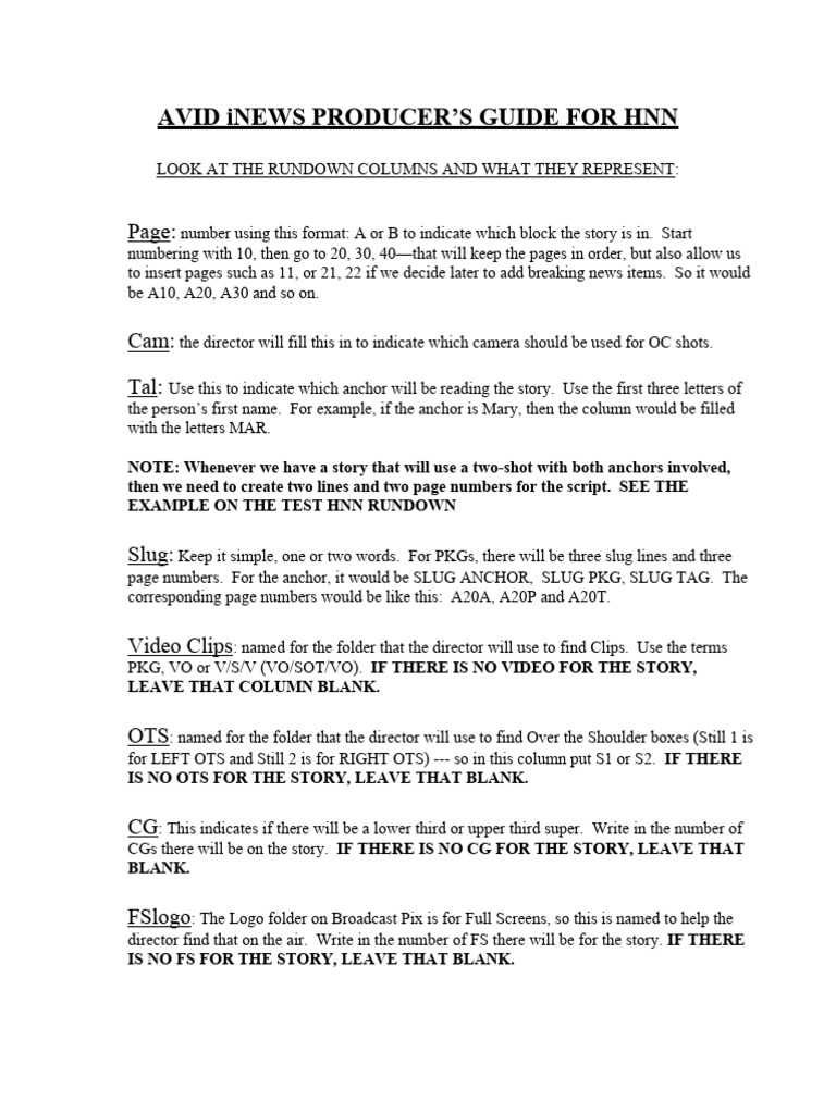 Avid iNews Rundown Guide for HNN | PDF | News Broadcasting | Cursor ...