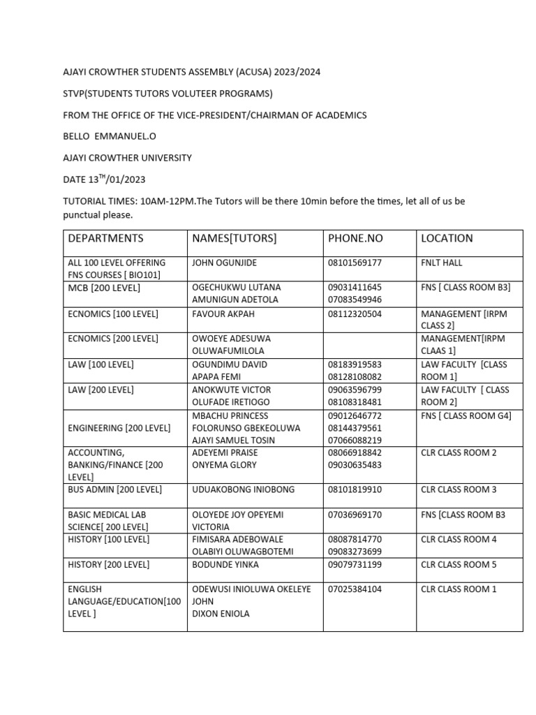 The tutorial schedule 1 pdf