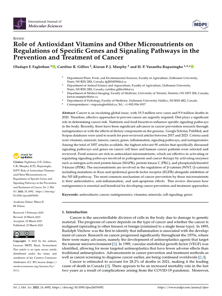 Role of Antioxidant Vitamins and Other Micronutrients On | PDF | Cancer ...