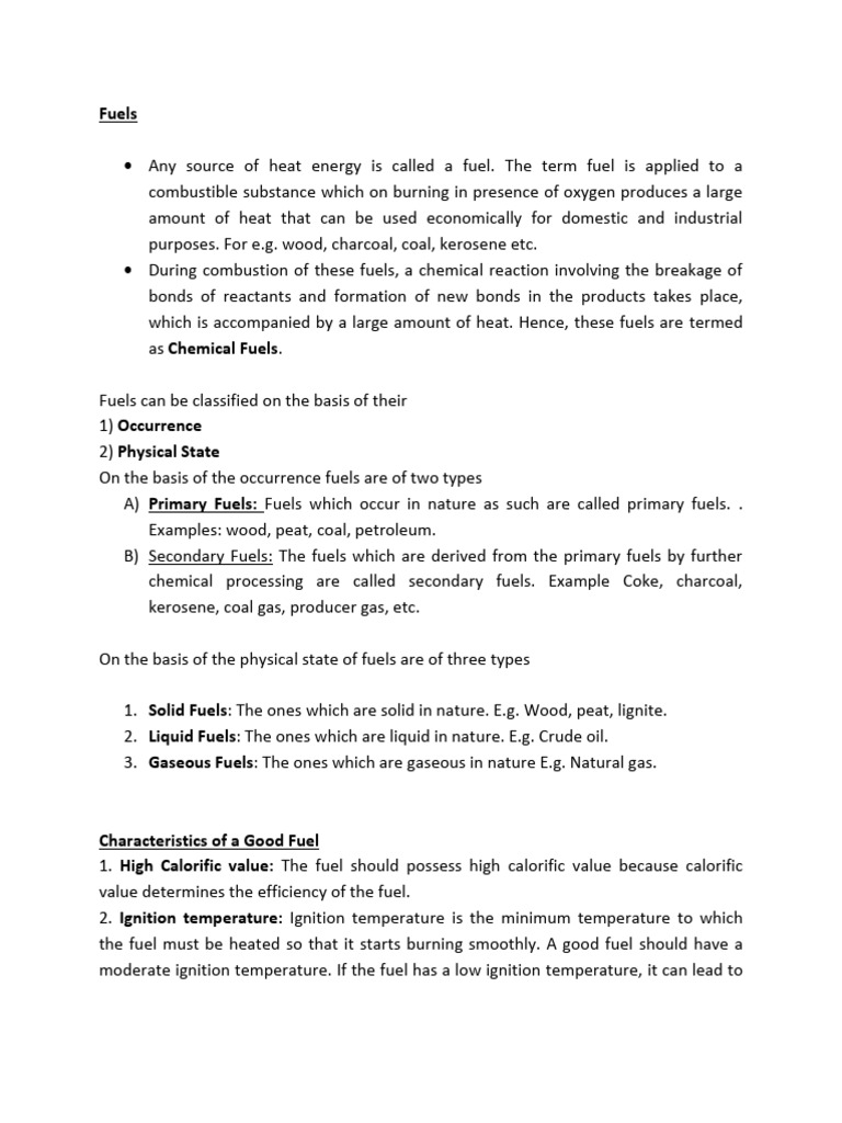 Fuels notes PDF Fuels Combustion