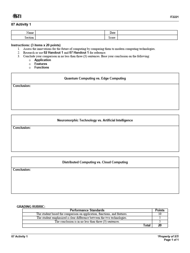 Computing Tech Comparison Task | PDF