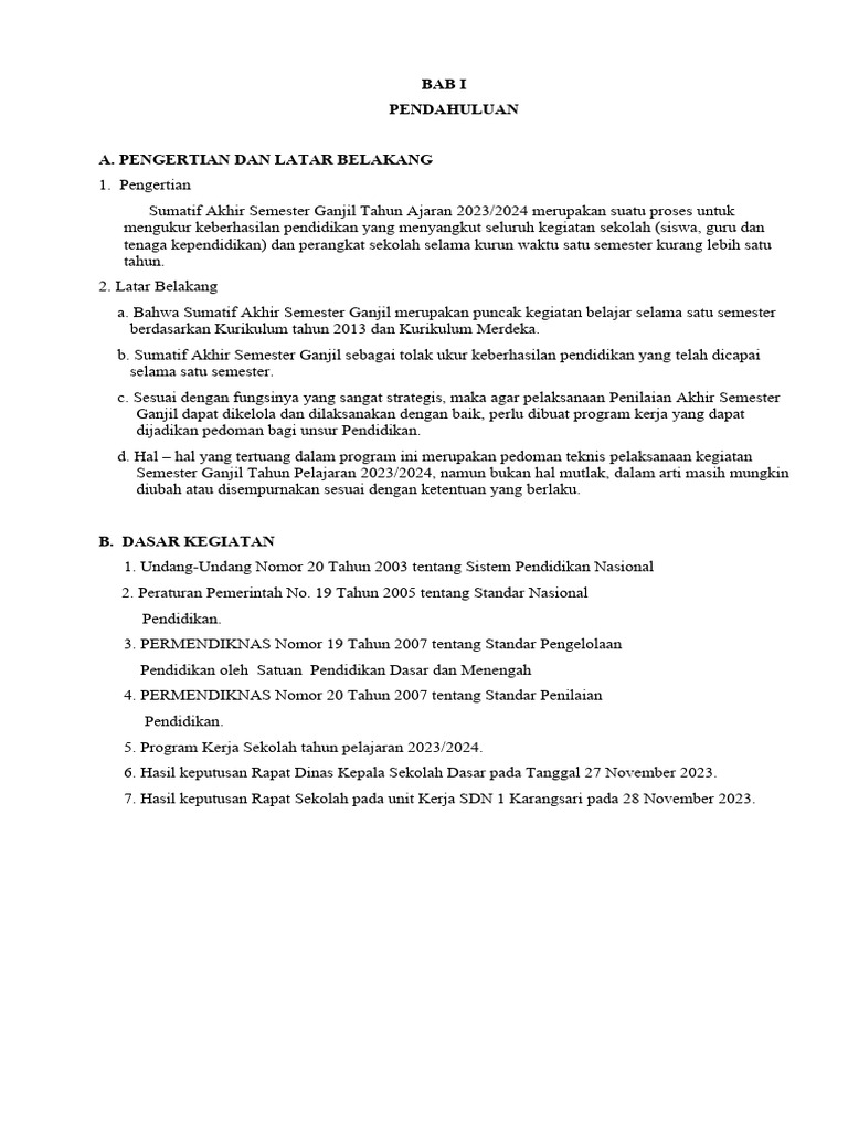 Program Kerja SAS Semester I 2023/2024 | PDF