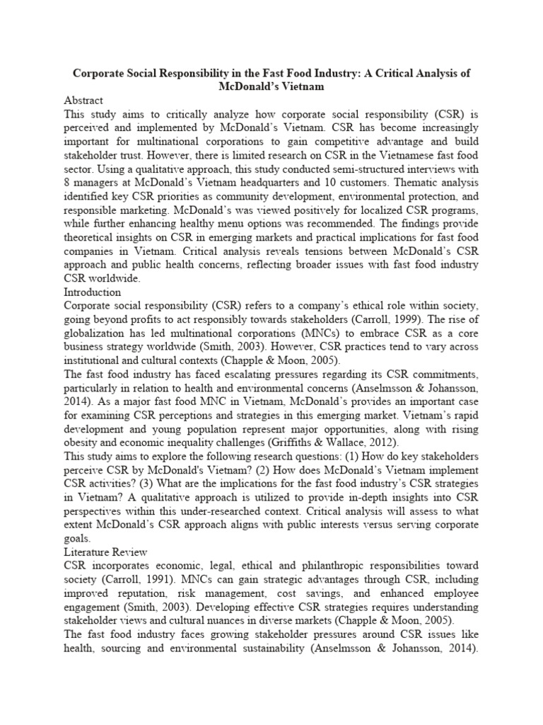 CSR Strategies of McDonald's Vietnam | PDF | Corporate Social ...