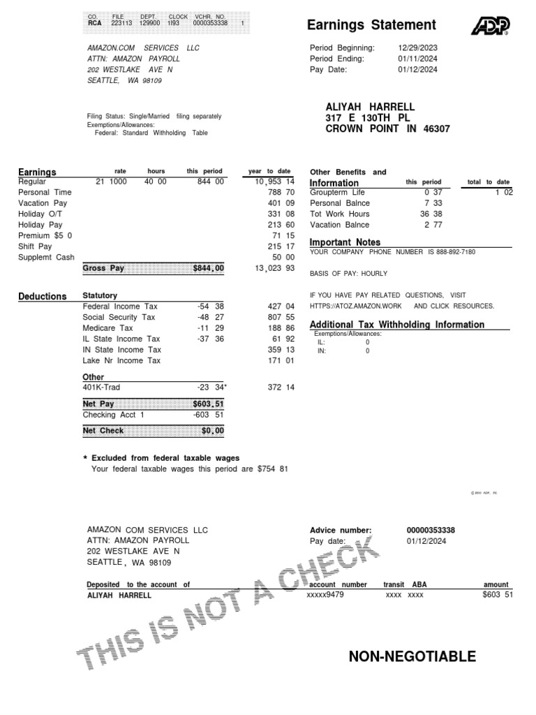 Pay Stub 2 | PDF | Payroll Tax | Income Tax In The United States
