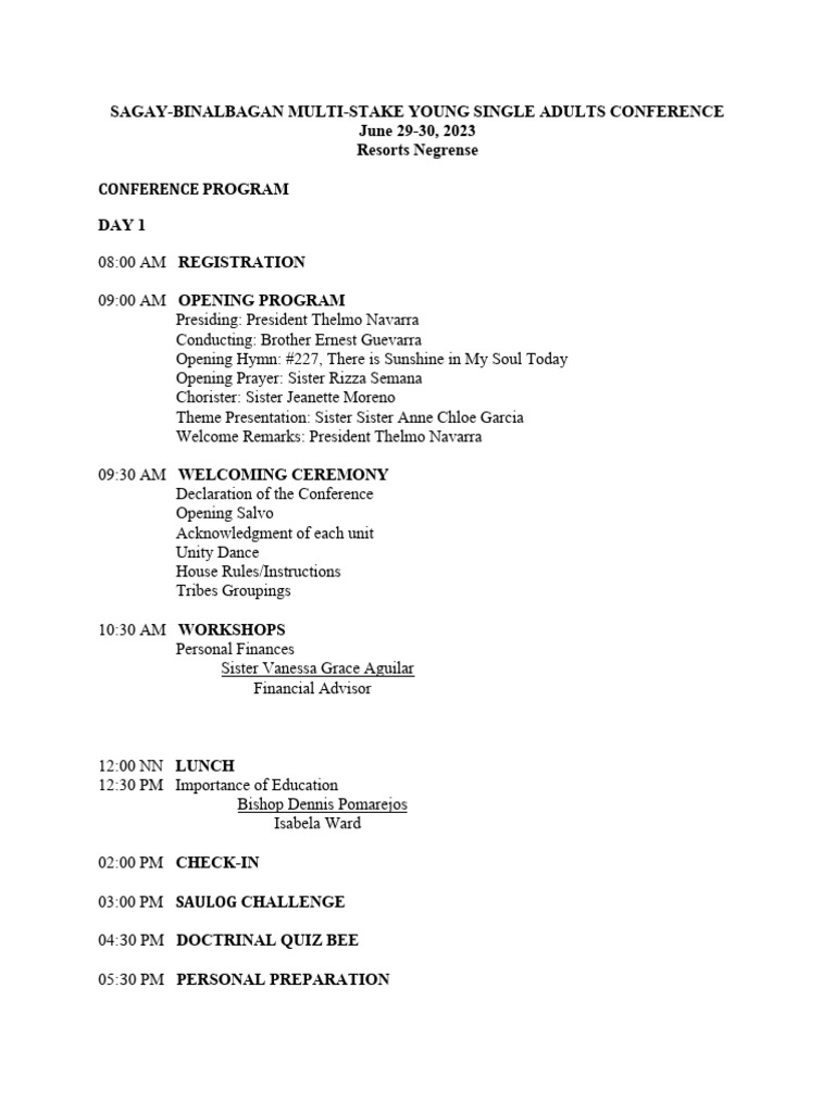 Multi-Stake YSA Conference Program | PDF | Rituals | Worship