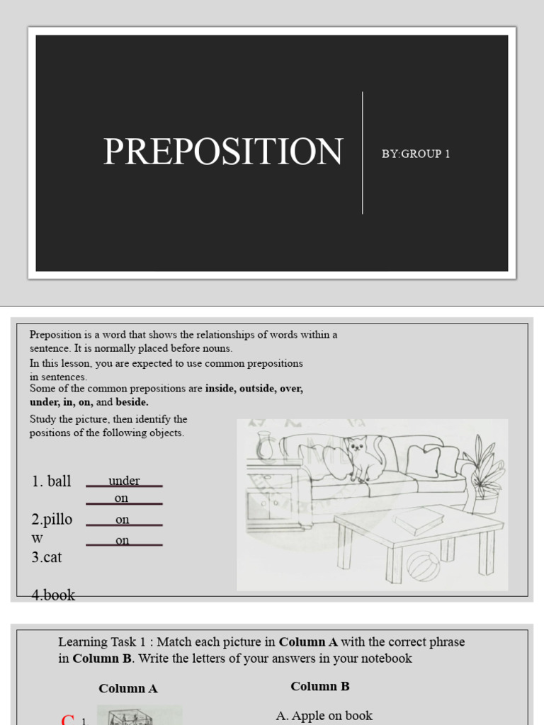 Prepositions of Place for Kids | PDF | Preposition And Postposition | Noun