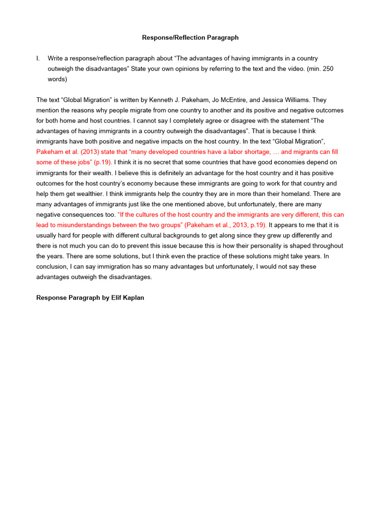 Sample Response Paragraph Elif Kaplan | PDF