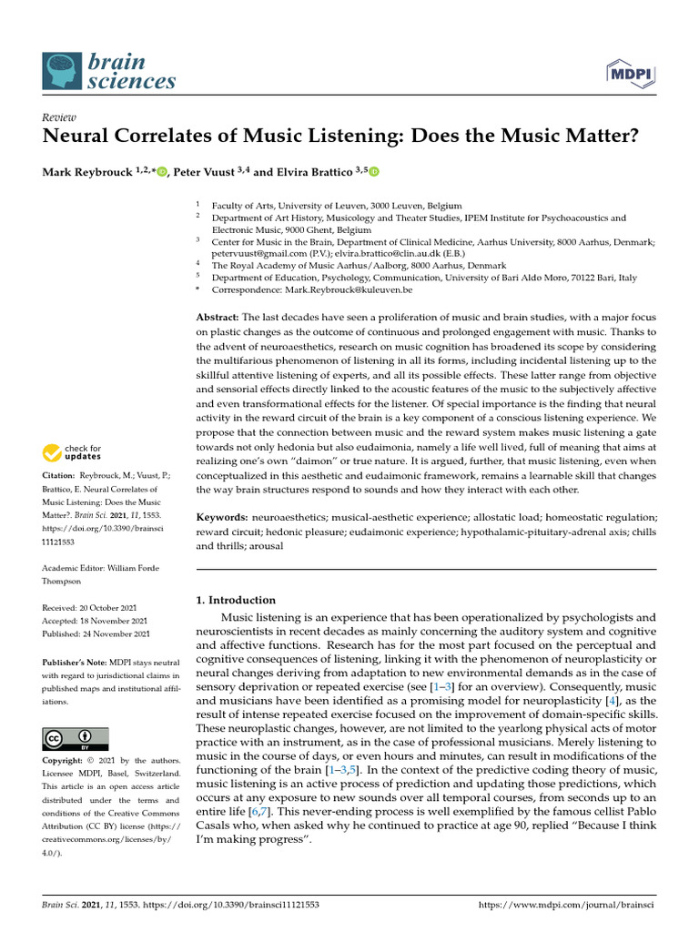 Neural Correlates of Music Listening: Does The Music Matter? | PDF ...