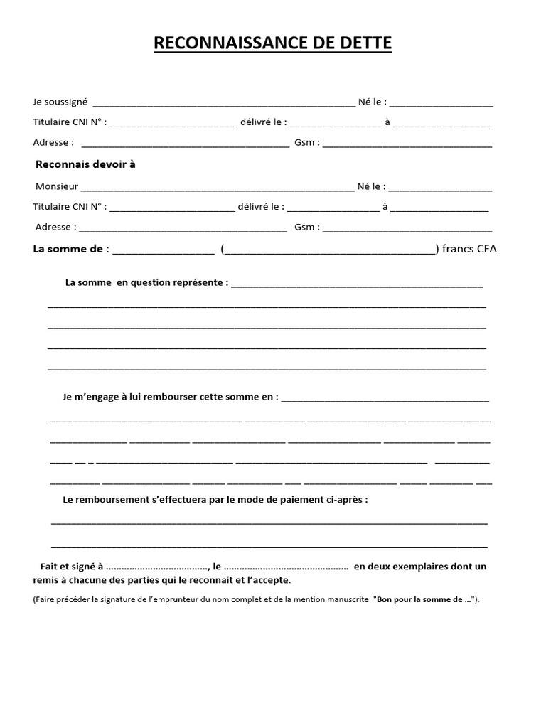 Modèle de reconnaissance de dette PDF | PDF