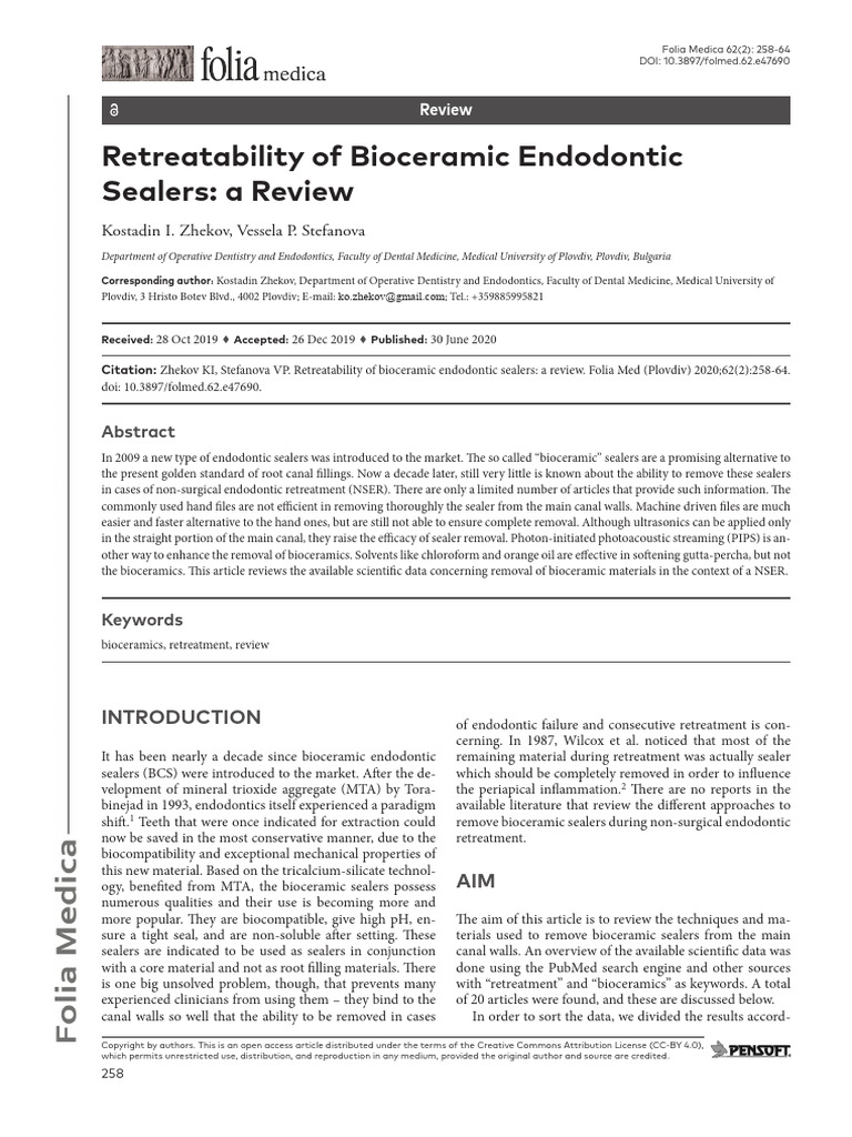 Retreatability of Bioceramic Endodontic Sealers A | PDF | Dentistry ...