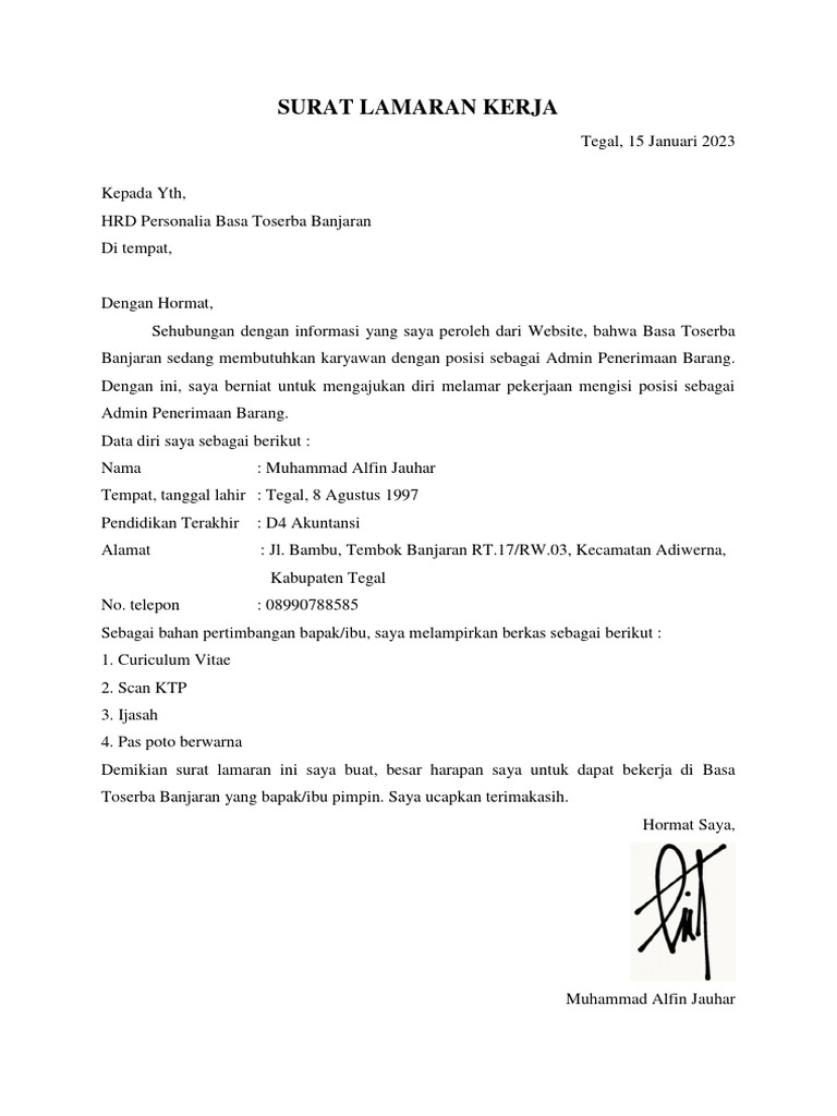 Surat Lamaran Kerja myre | PDF