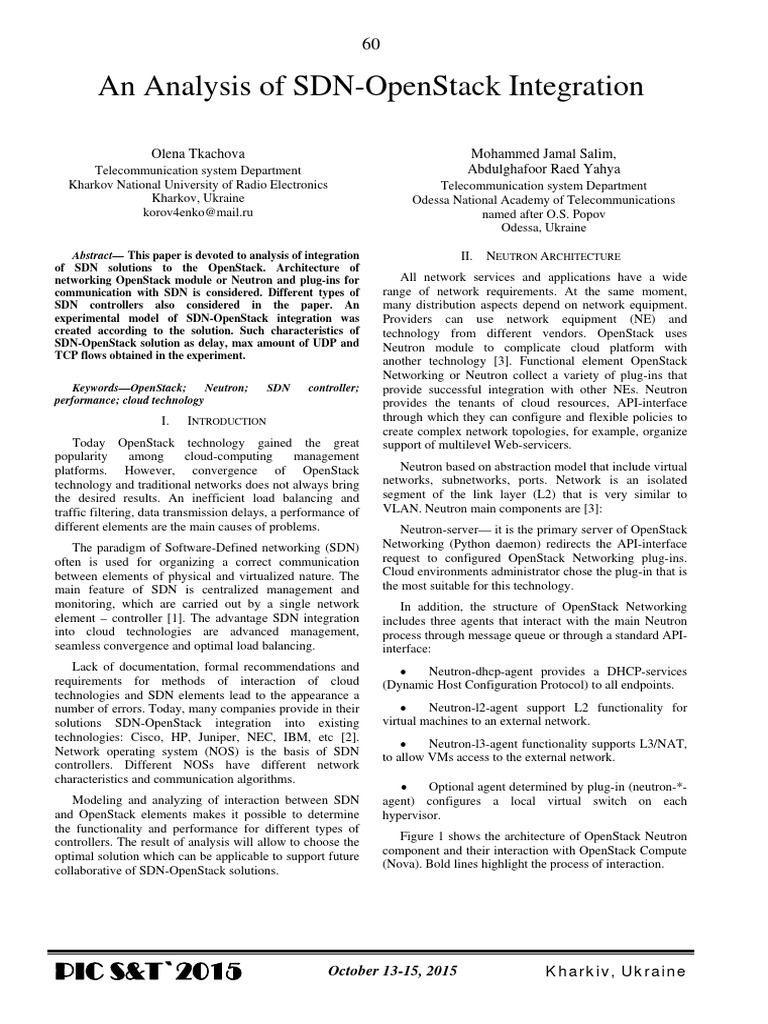 PICST 2015 An Analysis of SDN-OpenStack Integration | PDF | Computer ...