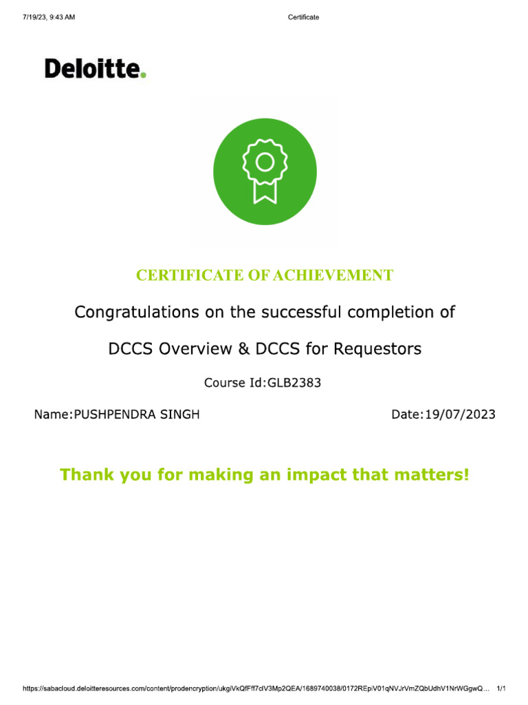Certificate - DCCS Overview & DCCS For Requestors | PDF
