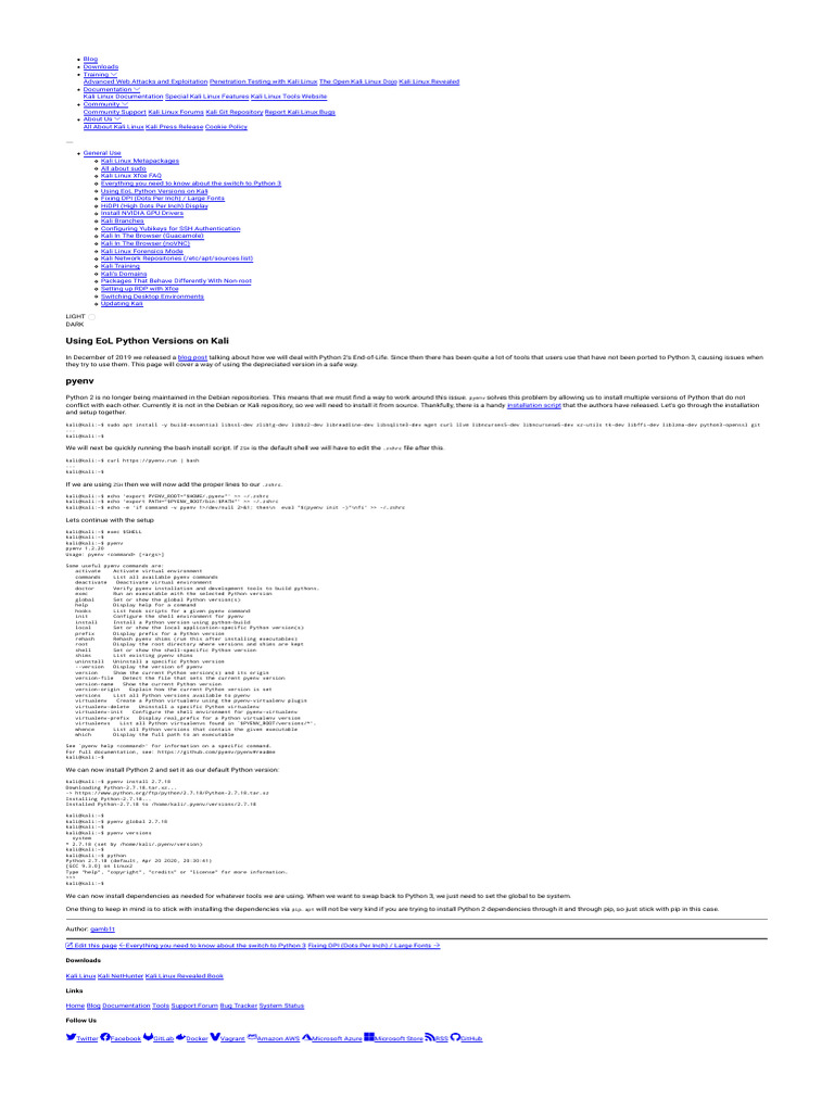 Using eol python versions on kali kali linux documentation pdf