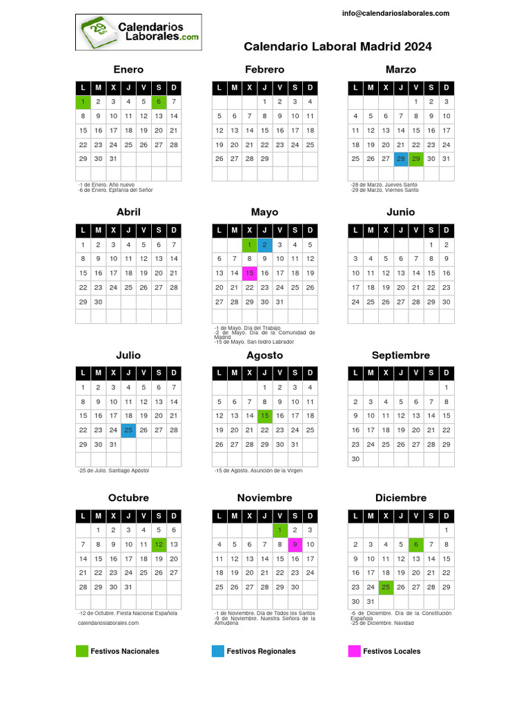 Calendario Laboral 2024 Madrid PDF Calendario Fiestas cristianas