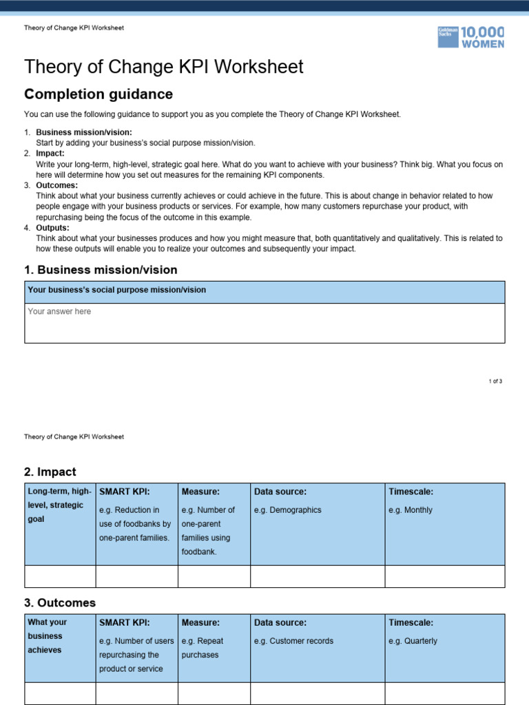 Theory of Change Worksheet | Download Free PDF | Performance Indicator ...