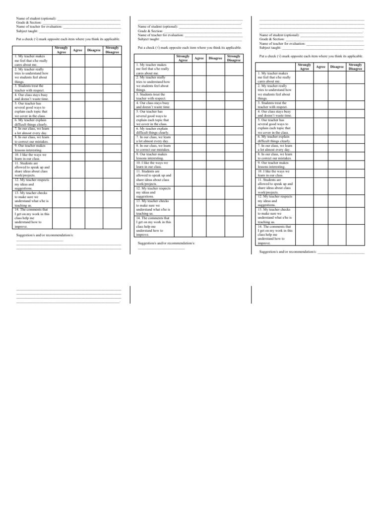 Gf8 teacher evaluation student feedback pdf teachers learning