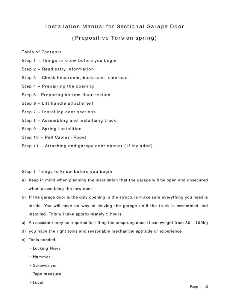 Picture of Sectional Garage Door Installation Guide | PDF | Door | Screw