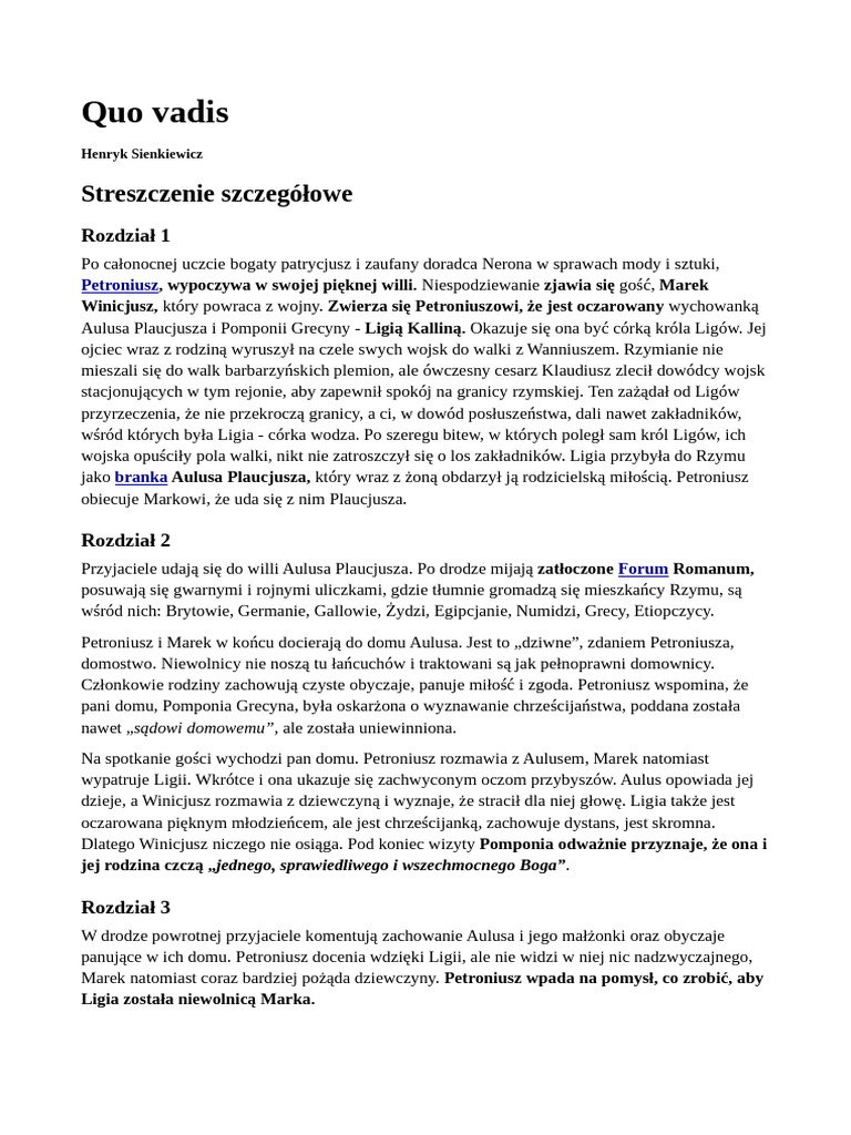 Akt 2 Wesele Streszczenie Szczegolowe Quo Vadis Streszczenie | PDF