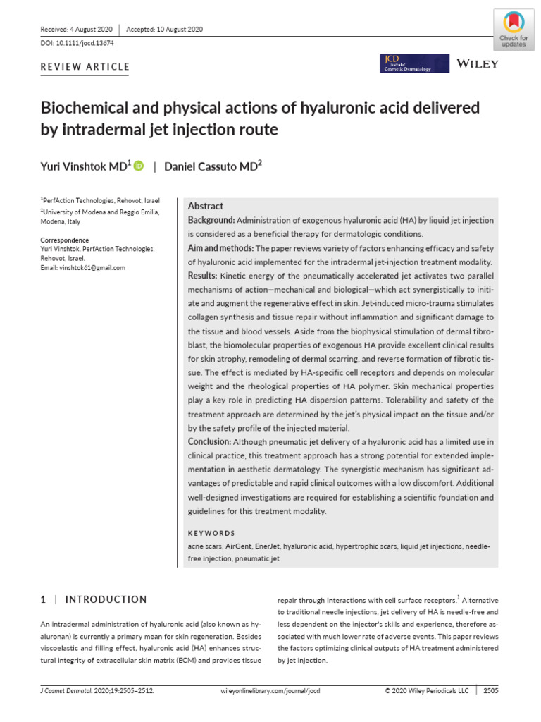 Biochemical and Physical Actions of Hyaluronic Acid Delivered by