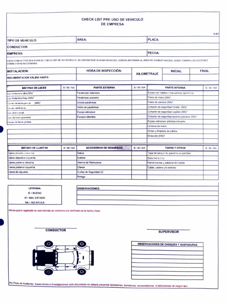 Check List Vehiculo | PDF
