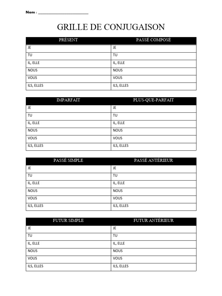 Grille Vierge de Conjugaison | PDF | Arts du langage et discipline | Art, image size:768x1024