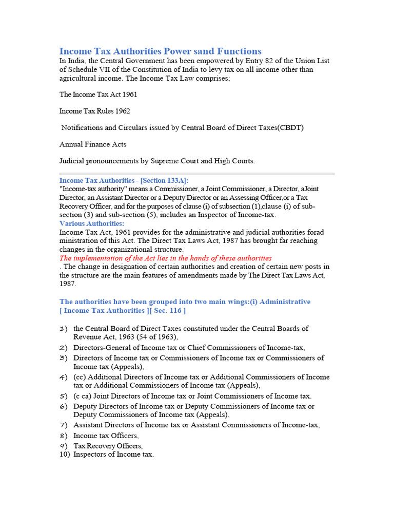 Tax Authorities Power Sand Functions PDF Government Of India