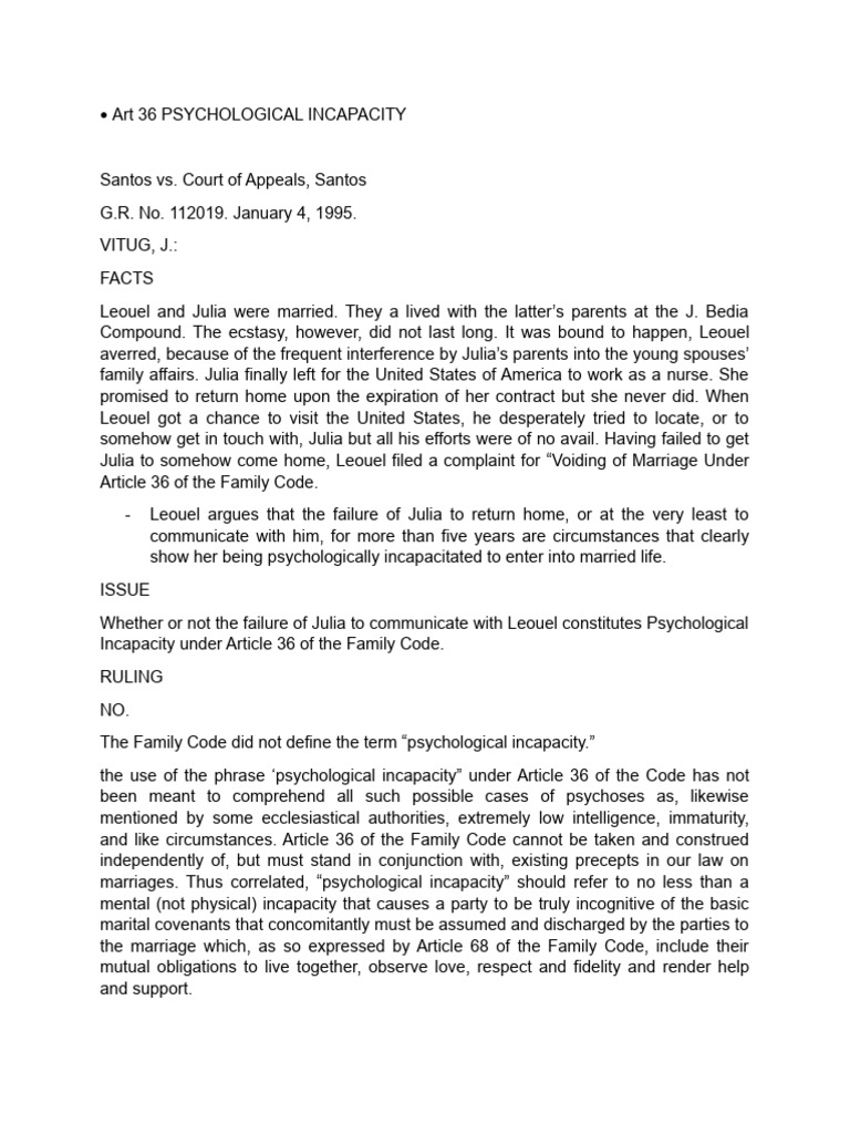 Psychological Incapacity in Marriage Cases | PDF | Marriage | Judgment ...