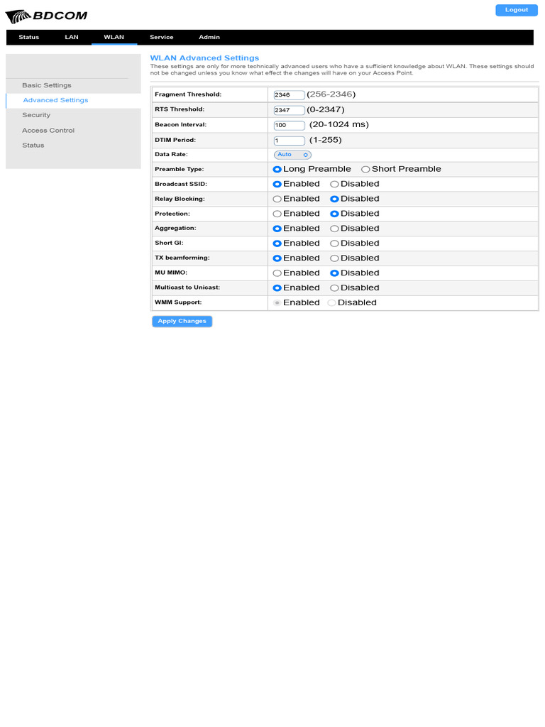 WLAN Advanced Settings Guide | PDF