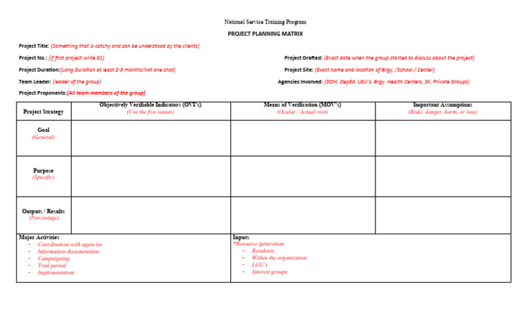 Project Plan Matrix | PDF