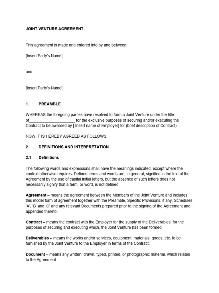 Joint Venture Agreement Template | PDF | Arbitration | Mediation