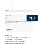 05/09/2022 17:21 Revisar Envio Do Teste: QUESTIONÁRIO Unidade I - Estudos... Assessment/review/review - JSP?