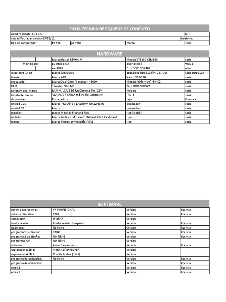 Ficha Técnica de Computadora Portátil | PDF | Red de computadoras ...