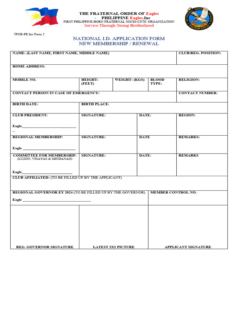 National ID Application Form for Eagles | PDF