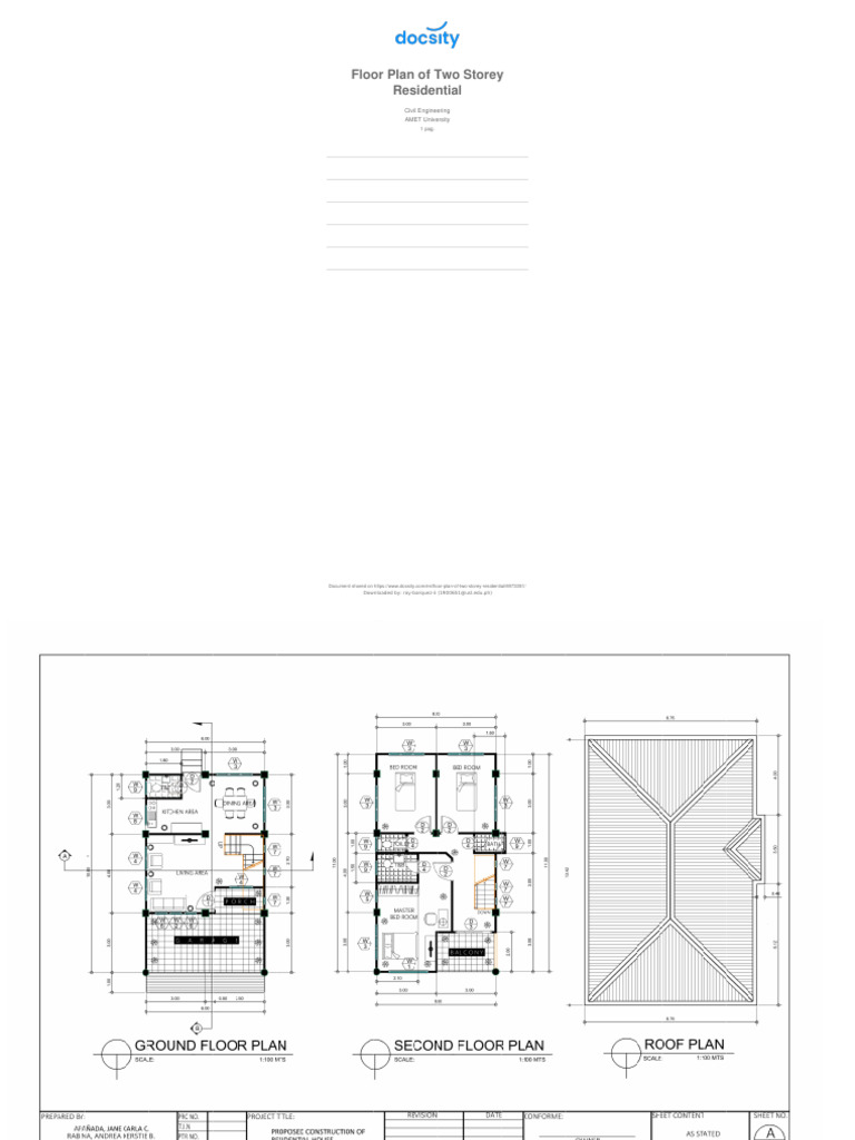 Docsity Floor Plan of Two Storey Residential | PDF