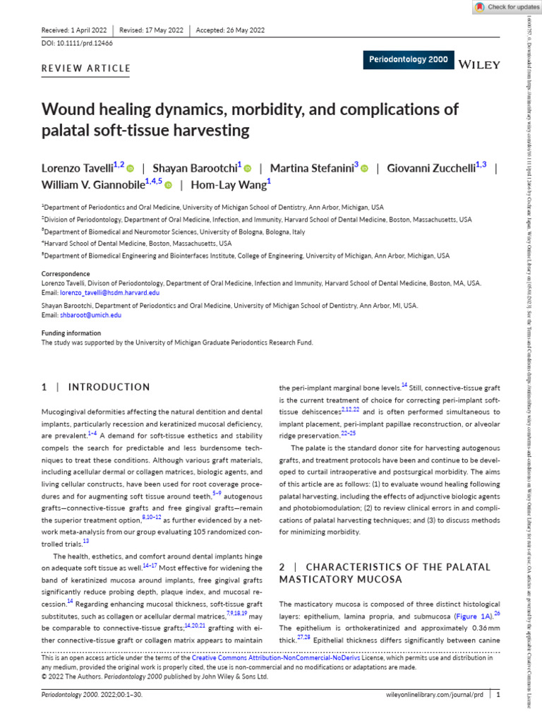 Periodontology 2000 2022 Tavelli Wound healing dynamics morbidity