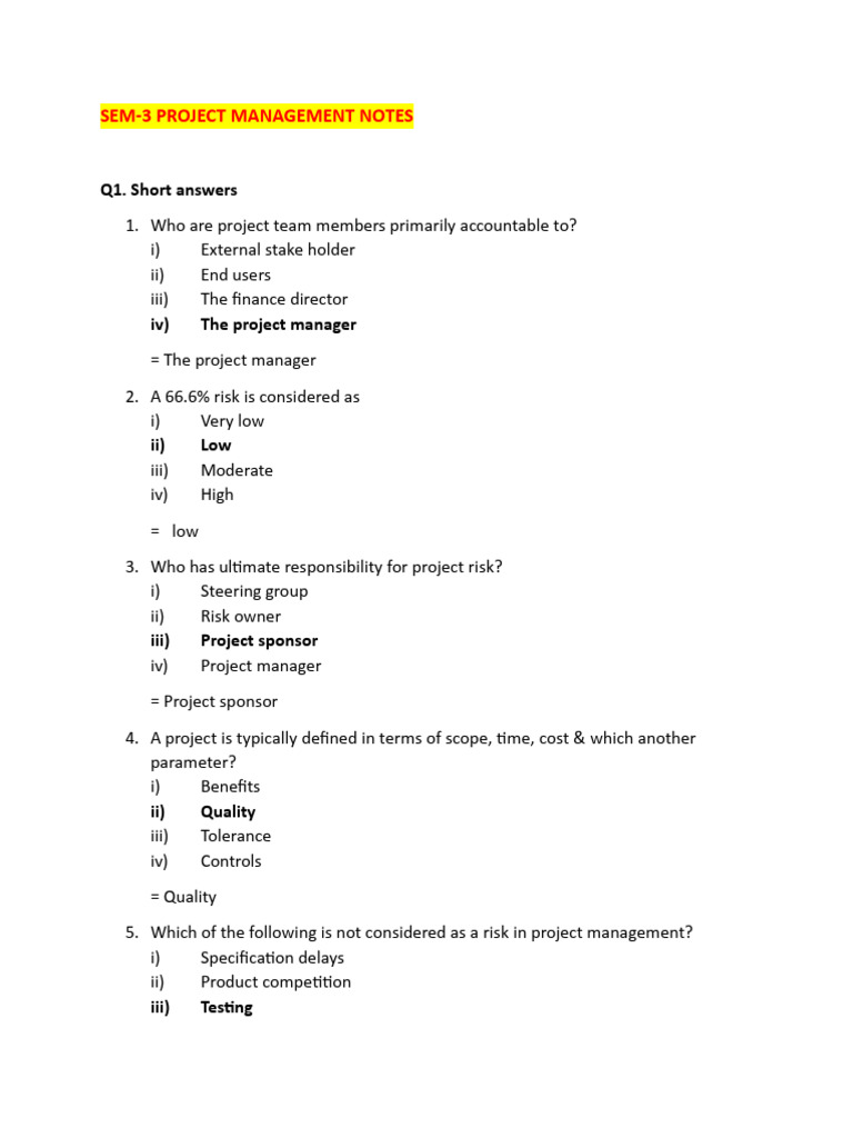 Project Management Overview and Notes | PDF | Project Management | Risk ...
