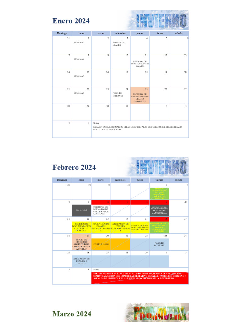 Calendario ACTIVIDADES ESCOLARES 2024 PDF