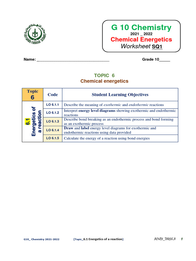 G10 Chemistry: Energetics of Reactions | PDF | Chemical Reactions ...
