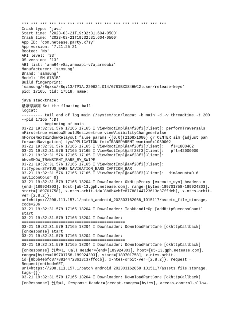 Java Crash Report for App Version 7.21.25.21 | PDF | Java (Programming ...